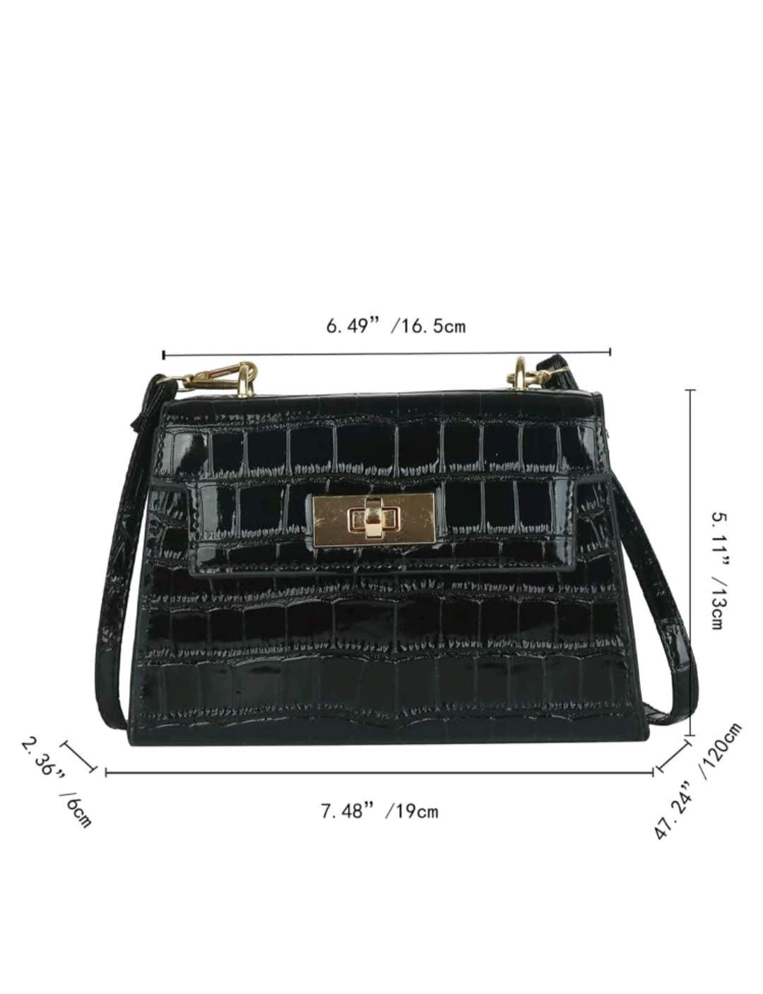 Crocodile Pattern Crossbody Shoulder Bag Adjustable Strap Mini Square Handbag Stylish Geometric Purse