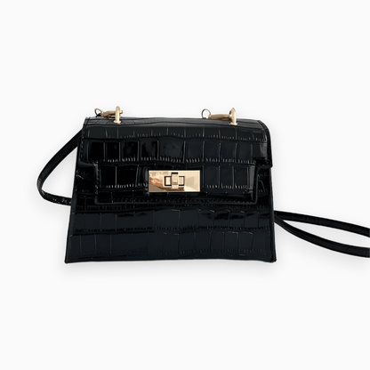 Crocodile Pattern Crossbody Shoulder Bag Adjustable Strap Mini Square Handbag Stylish Geometric Purse