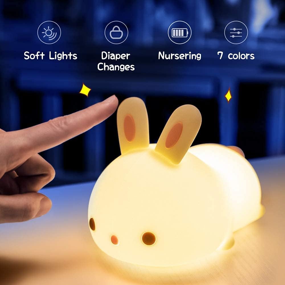 Cute Bunny Night Light for Kids Color Changing LED Touch Lamp Rechargeable