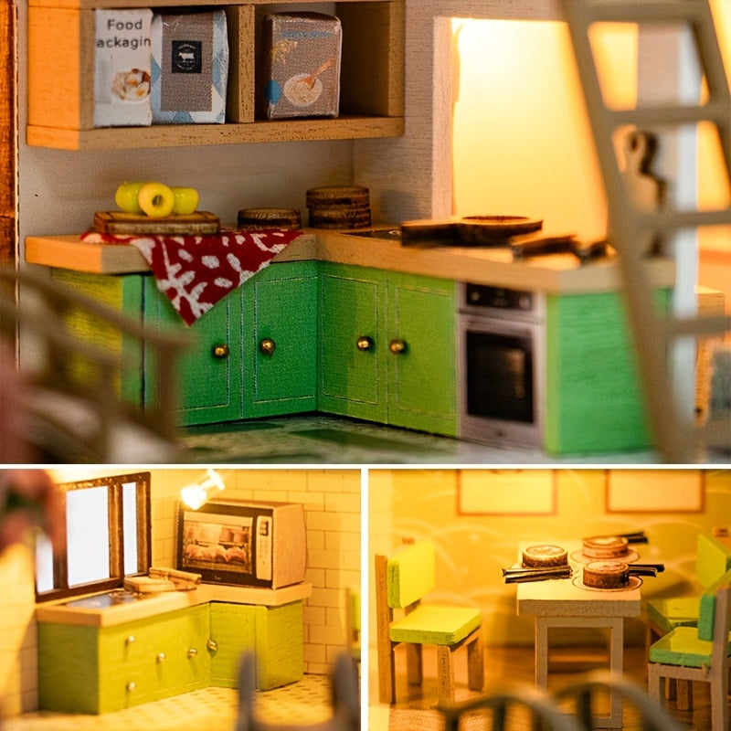 DIY Miniature Dollhouse Kit with LED Lights Detailed Mini House Model Craft Building Kit for Adults and Teens