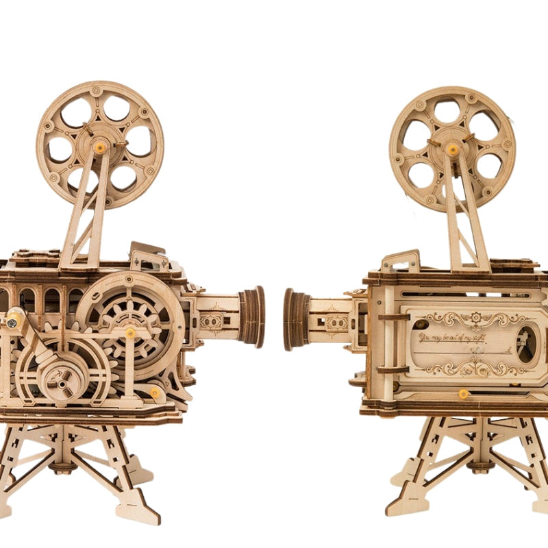 DIY Wooden Film Projector Puzzle Functional Mechanical Movie Projector Model Kit