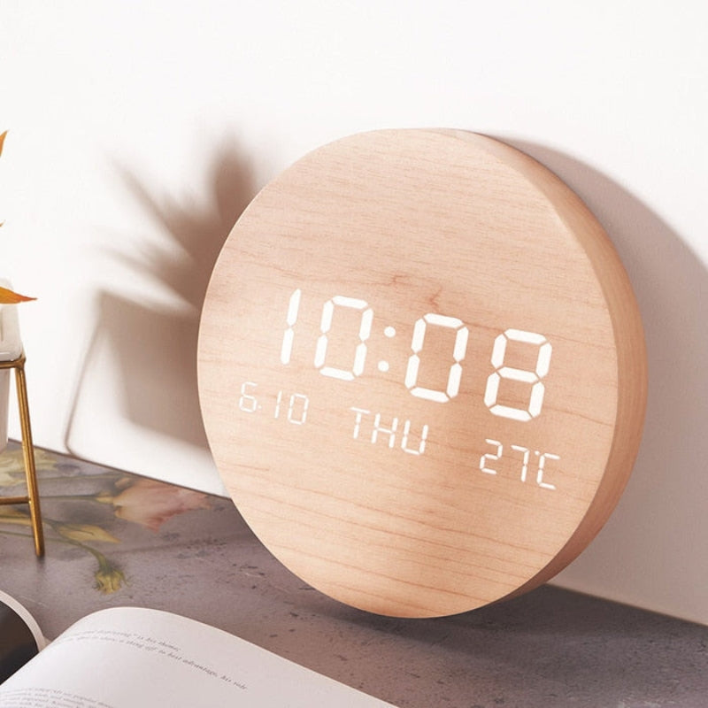 Digital LED Wall Clock with Time Date Temperature Display
