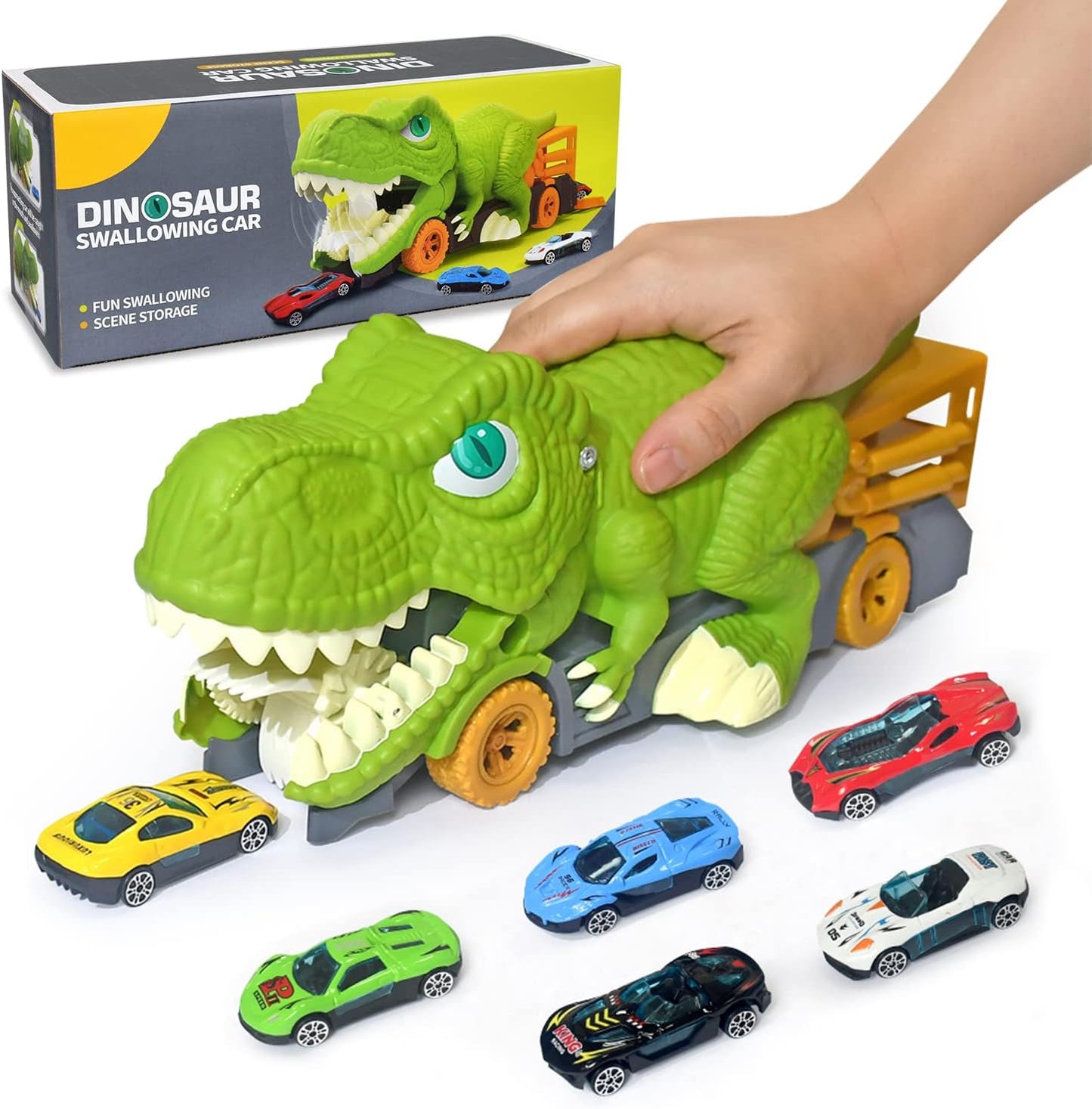 Dinosaur Truck Swallowing Car Toy Push Go Action Car Transporter Playset
