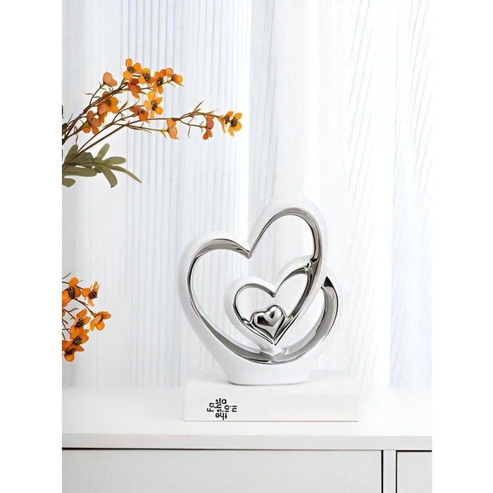 Double Heart Ceramic Sculpture Modern Romantic Home Decor Elegant Abstract Love Statue