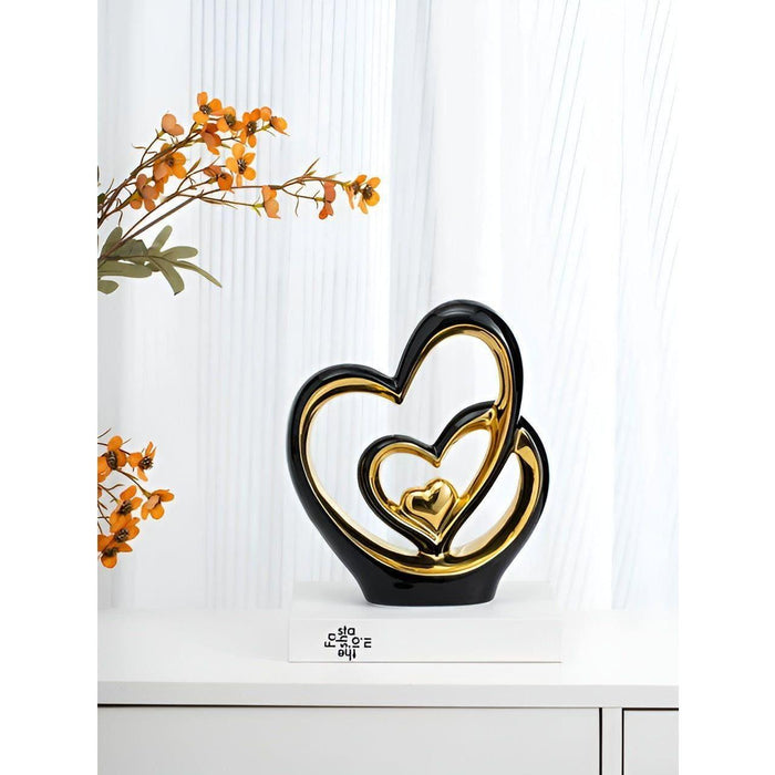 Double Heart Ceramic Sculpture Modern Romantic Home Decor Elegant Abstract Love Statue