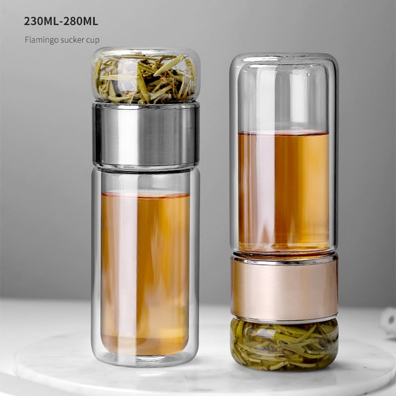 Double Wall Glass Tea Infuser Bottle Borosilicate Large Capacity Leakproof Travel Tea Bottle