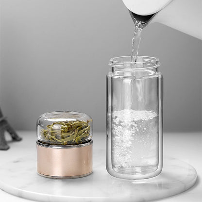 Double Wall Glass Tea Infuser Bottle Borosilicate Large Capacity Leakproof Travel Tea Bottle