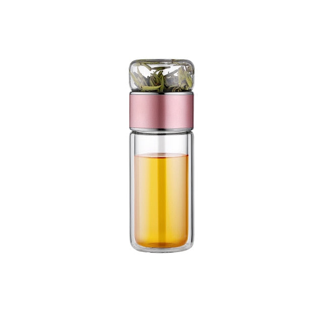 Double Wall Glass Tea Infuser Bottle Borosilicate Large Capacity Leakproof Travel Tea Bottle