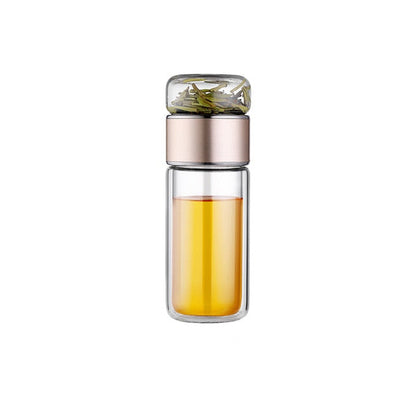 Double Wall Glass Tea Infuser Bottle Borosilicate Large Capacity Leakproof Travel Tea Bottle