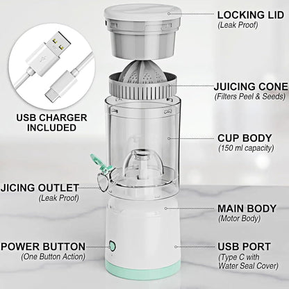 Electric Citrus Juicer Portable Cordless Juicer for Fresh Orange & Lemon Juice