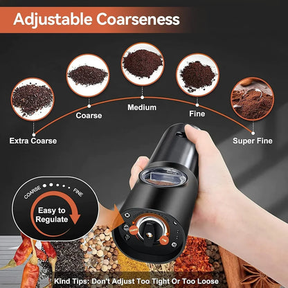 Electric Salt Pepper Grinder Rechargeable Stainless Steel Adjustable Mill