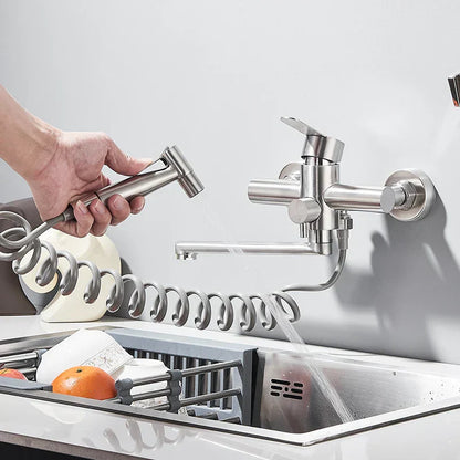 Elegant Dual Hole Wall Mounted Mixer Tap with 360 Degree Swivel Spray