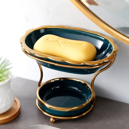 Elevated Soap Dish with Drain Tray Bathroom Soap Holder Quick Drain Soap Saver