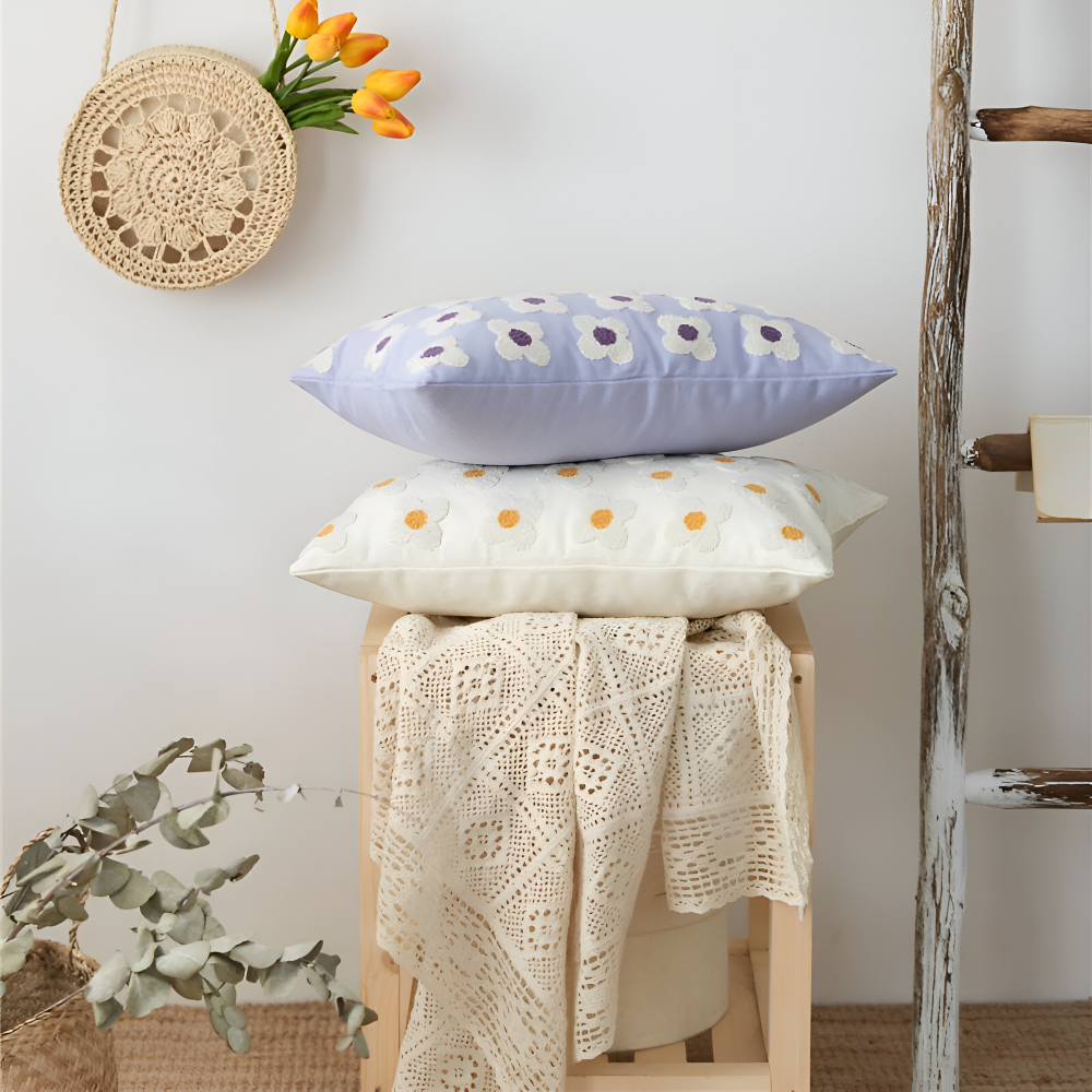 Embroidered Floral Cushion Covers Square and Rectangular Sofa Pillow Covers