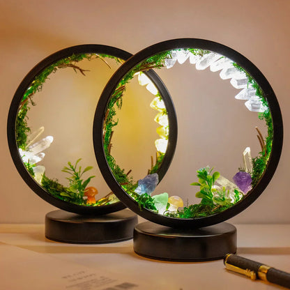 EnchantedRing Elegant Circular Crystal Night Light with Greenery for Home Décor