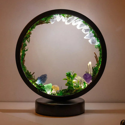EnchantedRing Elegant Circular Crystal Night Light with Greenery for Home Décor