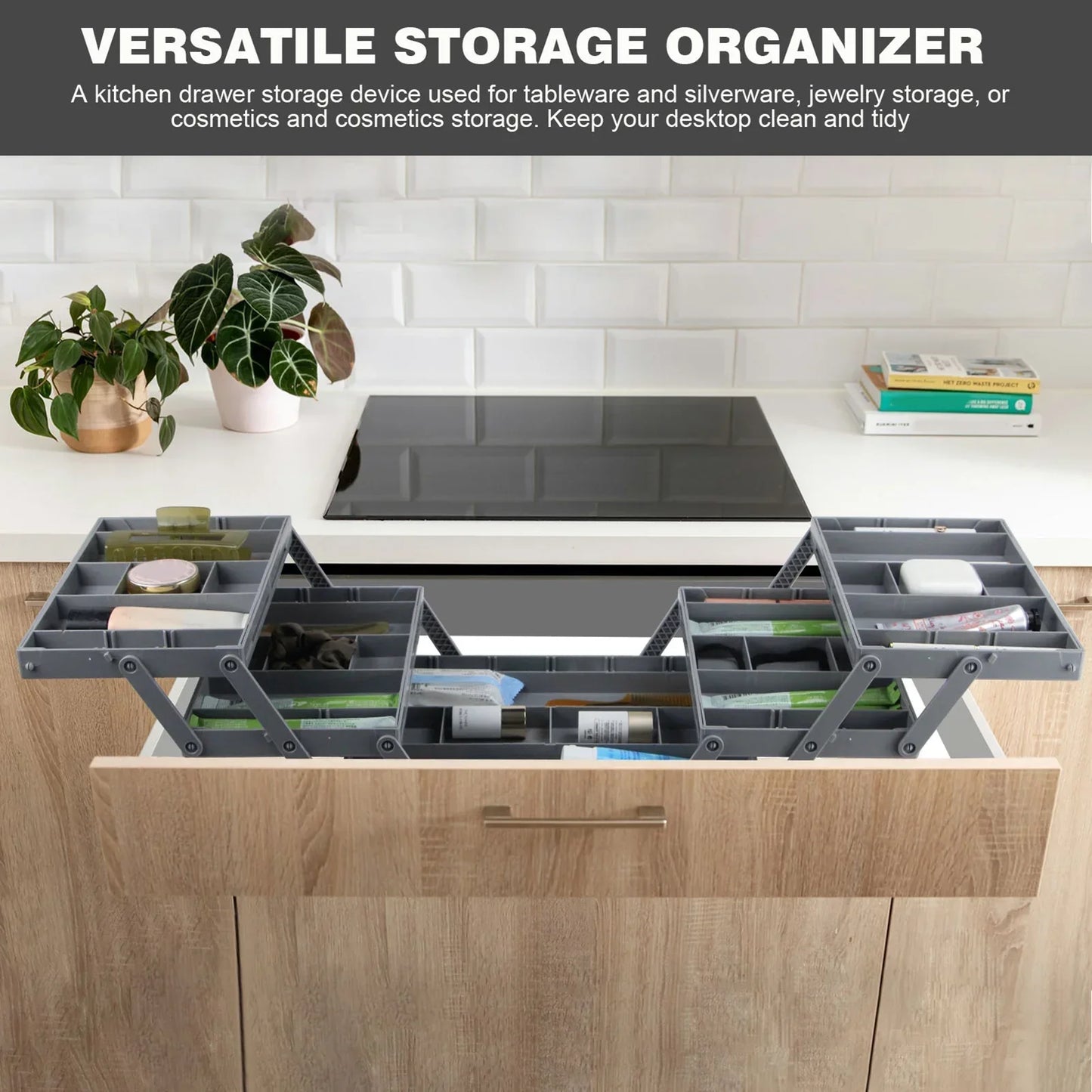 Expandable Drawer Organizer Adjustable Drawer Divider Storage Tray for Kitchen Office Bathroom