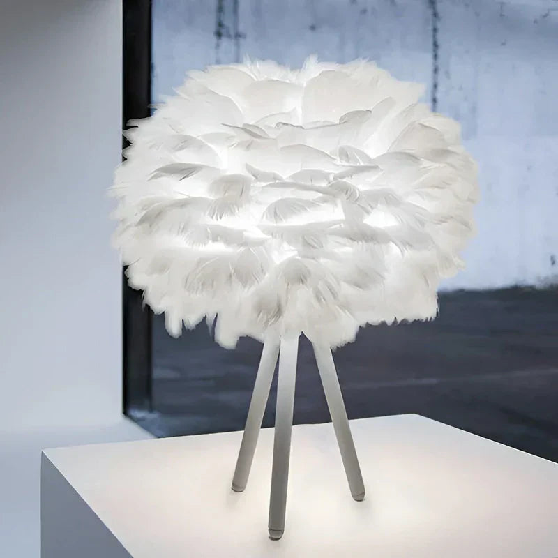 Feather Table Lamp Soft Glowing Decorative Lamp for Bedroom, Living Room & Home Decor
