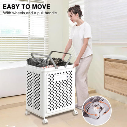 Foldable Laundry Basket With Wheels Space Saving Rolling Hamper