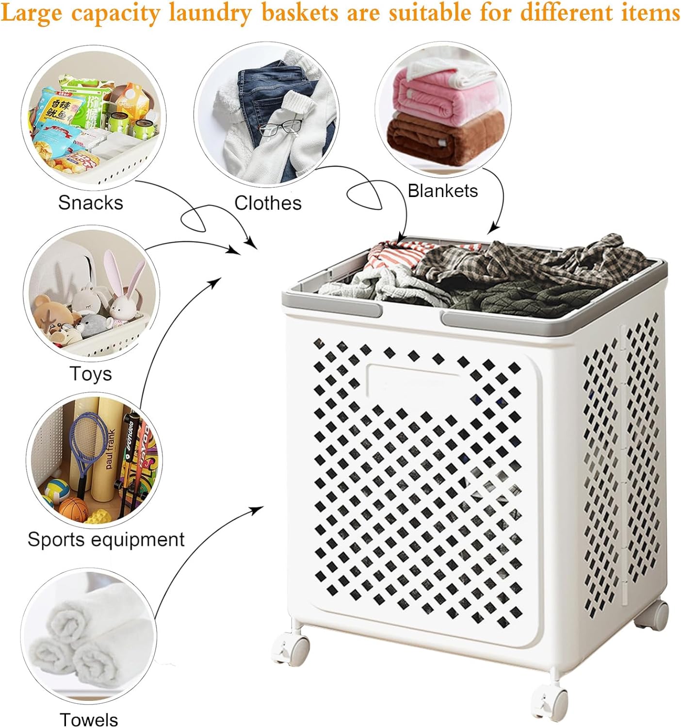 Foldable Laundry Basket With Wheels Space Saving Rolling Hamper