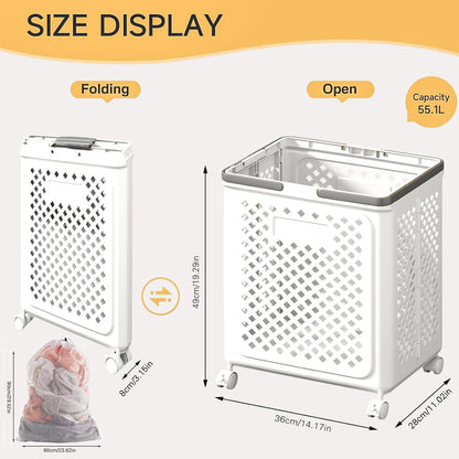 Foldable Laundry Basket With Wheels Space Saving Rolling Hamper