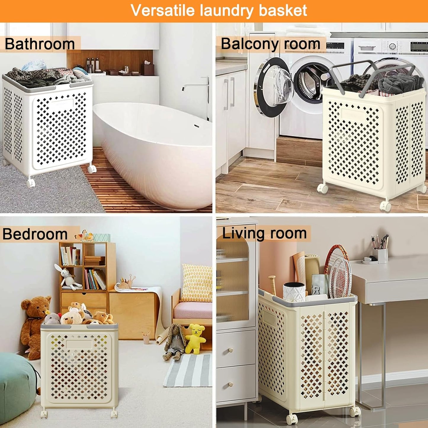 Foldable Laundry Basket With Wheels Space Saving Rolling Hamper