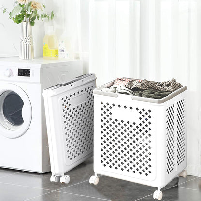 Foldable Laundry Basket With Wheels Space Saving Rolling Hamper