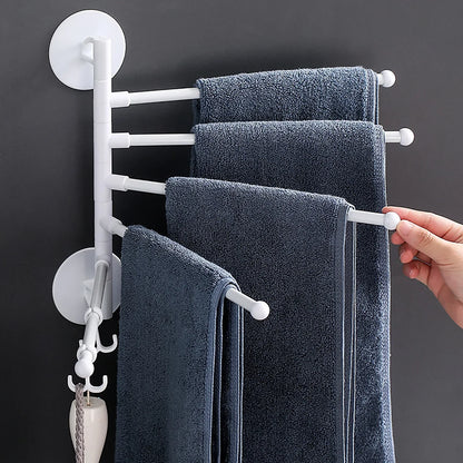 Foldable Rotating Wall Towel Rack Space-Saving Multi-Arm Drying Shelf