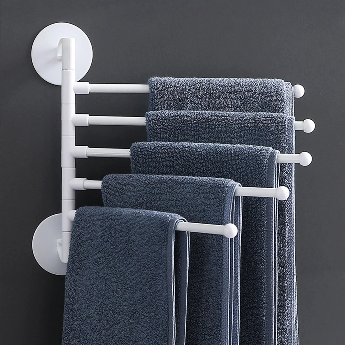 Foldable Rotating Wall Towel Rack Space-Saving Multi-Arm Drying Shelf