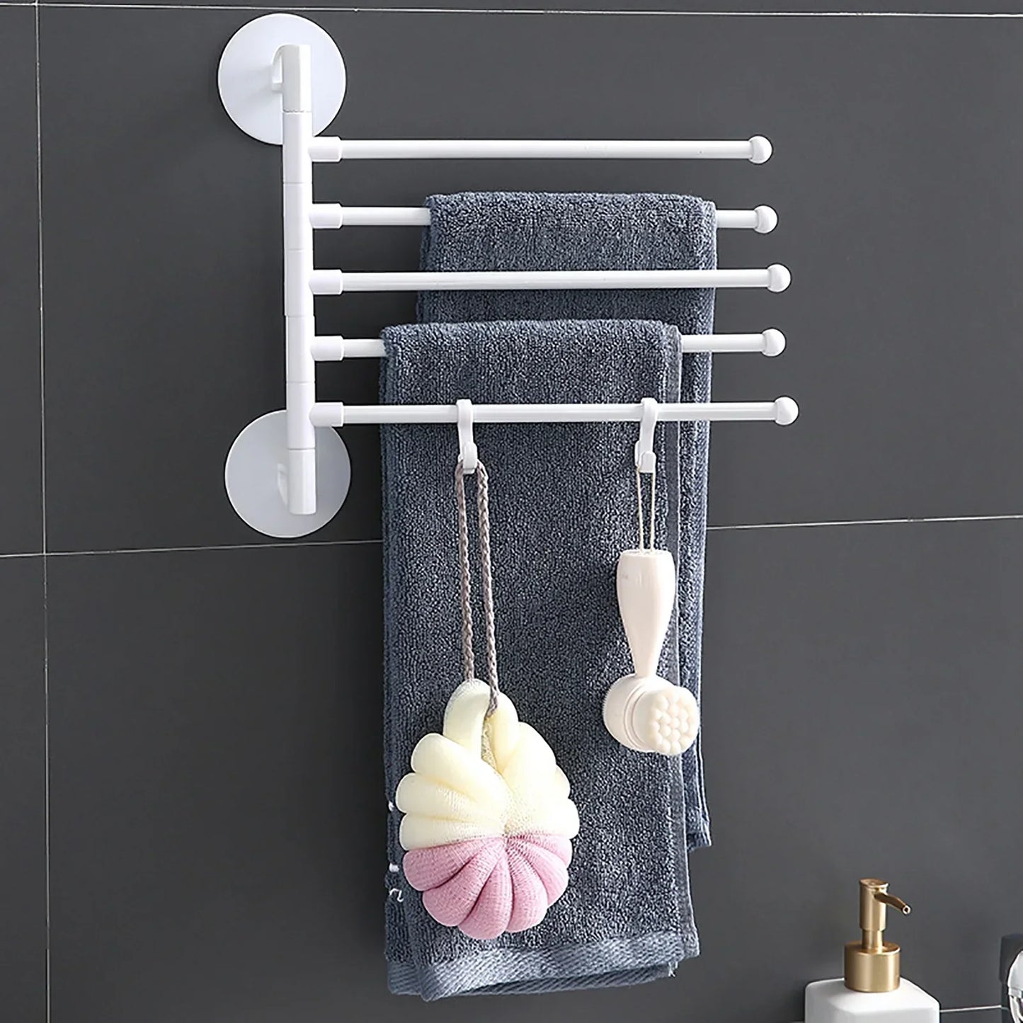 Foldable Rotating Wall Towel Rack Space-Saving Multi-Arm Drying Shelf