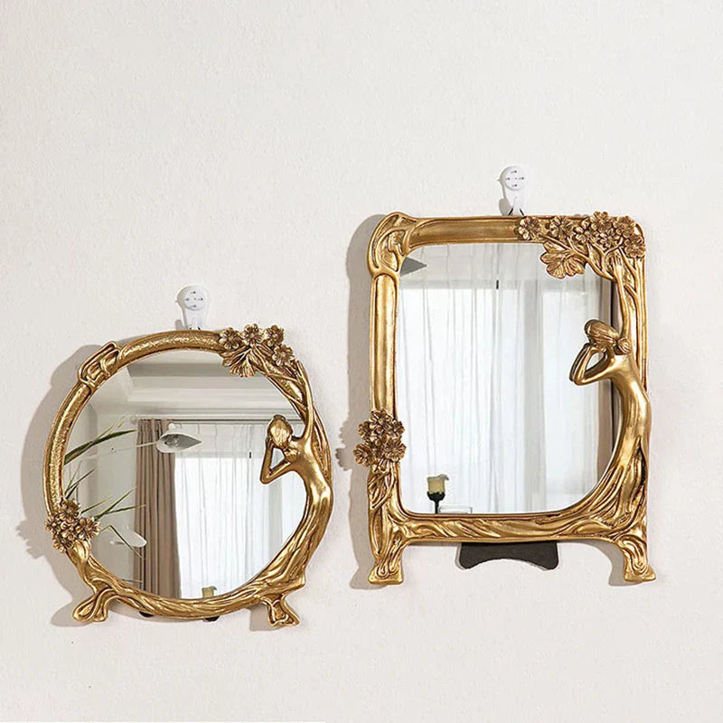 FrameGlow Embossed Table Mirror Round And Square Compact Vanity Design