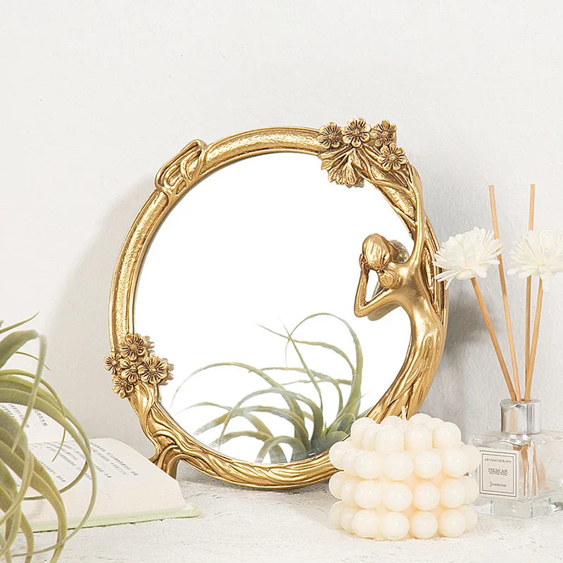 FrameGlow Embossed Table Mirror Round And Square Compact Vanity Design