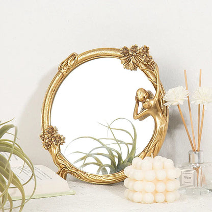 FrameGlow Embossed Table Mirror Round And Square Compact Vanity Design
