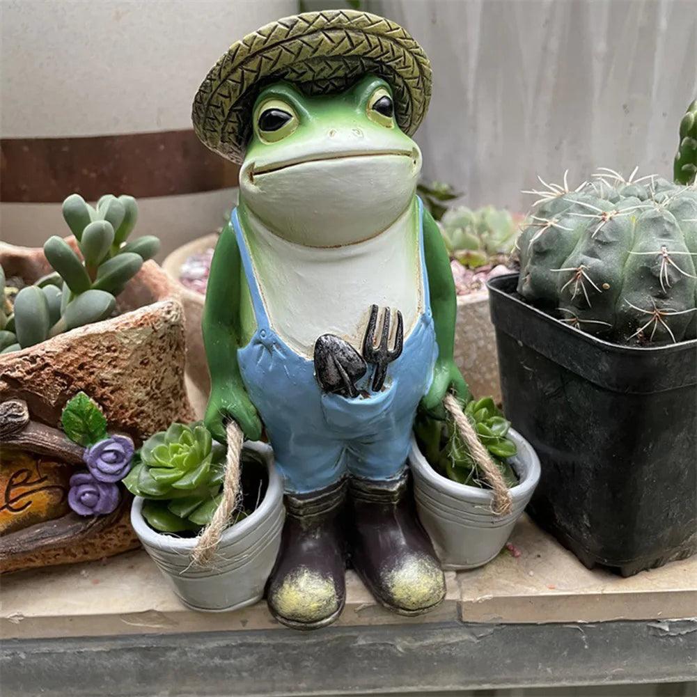 Funny Frog Garden Statue Decorative Resin Frog Planter for Outdoor and Indoor Use