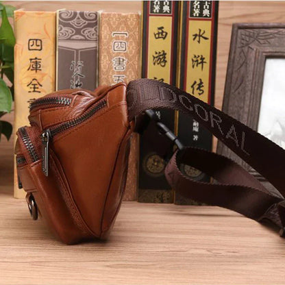 Genuine Cowhide Leather Waist Bag for Men Large Capacity Travel Crossbody Bag