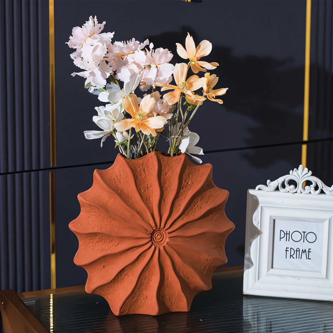 Geometric Pleated Vase Modern Decorative Flower Arrangement Home Accent