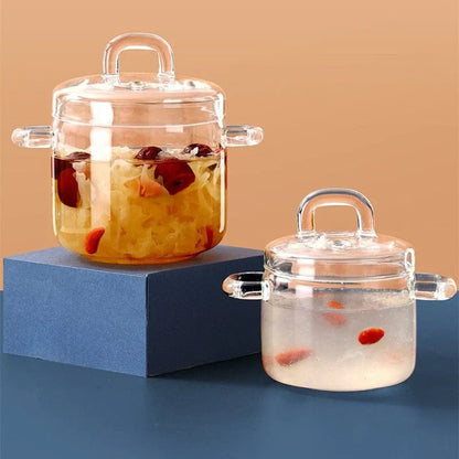 Glass Casserole Pot With Lid Borosilicate Heat Resistant Transparent Cooking Pan