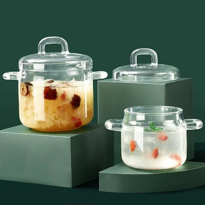 Glass Casserole Pot With Lid Borosilicate Heat Resistant Transparent Cooking Pan