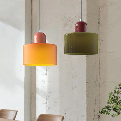 Glass Pendant Light Elegant Cylindrical Hanging Lamp for Cozy Living Spaces