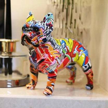 Graffiti French Bulldog Resin Figurine Modern Art Decorative Dog Statue