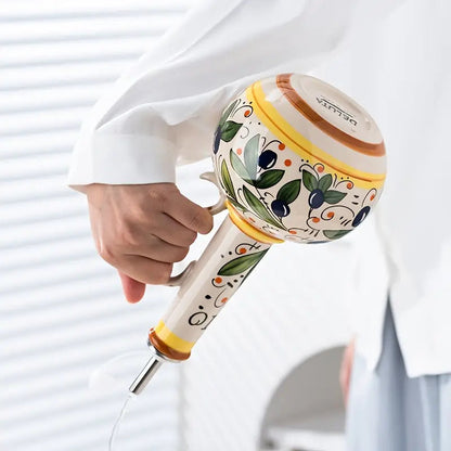 Hand Painted Olive Oil Dispenser Bottle Floral Design Narrow Neck