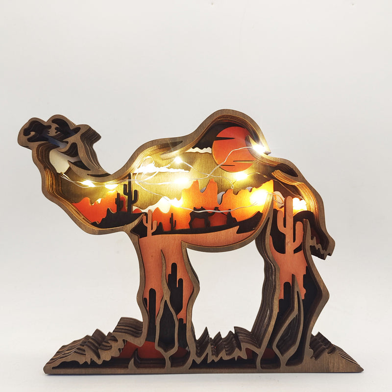 Handcrafted 3D Wooden Animal Sculpture Layered Carved Wood Art Decor for Home Office