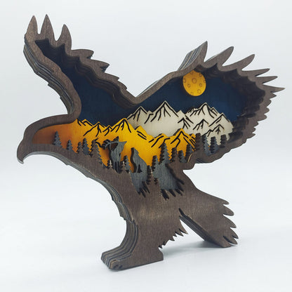 Handcrafted 3D Wooden Animal Sculpture Layered Carved Wood Art Decor for Home Office