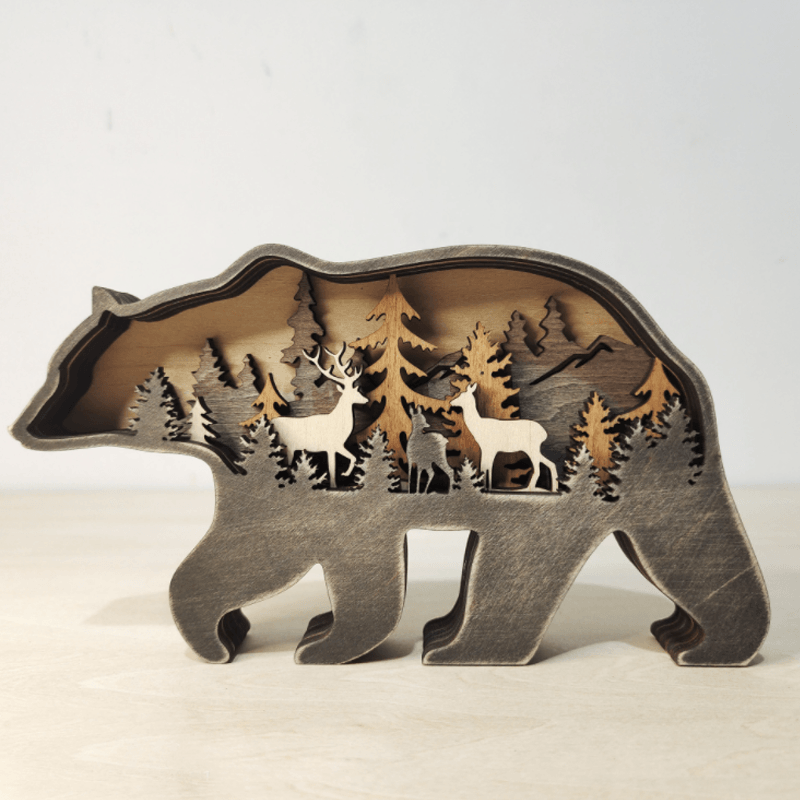 Handcrafted 3D Wooden Animal Sculpture Layered Carved Wood Art Decor for Home Office