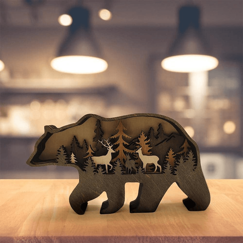 Handcrafted 3D Wooden Animal Sculpture Layered Carved Wood Art Decor for Home Office