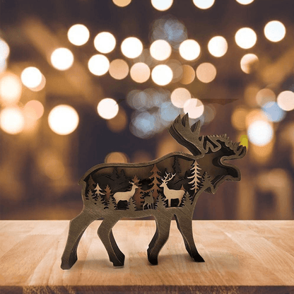 Handcrafted 3D Wooden Animal Sculpture Layered Carved Wood Art Decor for Home Office