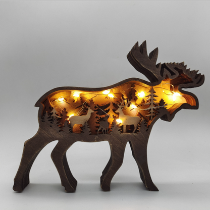 Handcrafted 3D Wooden Animal Sculpture Layered Carved Wood Art Decor for Home Office