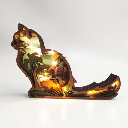 Handcrafted 3D Wooden Animal Sculpture Layered Carved Wood Art Decor for Home Office