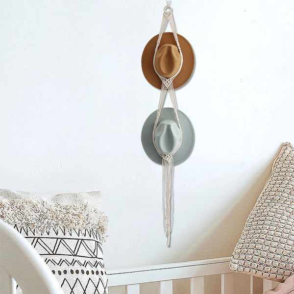 Handmade Linen Wall Hat Rack Boho Hanging Hat Organizer Decorative Wall Storage