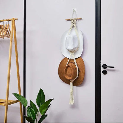 Handmade Linen Wall Hat Rack Boho Hanging Hat Organizer Decorative Wall Storage